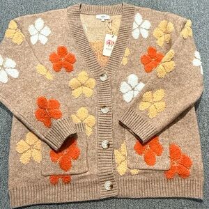 Entro Brown Cardigan with Floral Accents